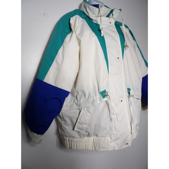 Vintage Izzi Winter Jacket Puffer Womens Large 12/14 White Blue Teal 80s 90s - Picture 4 of 16